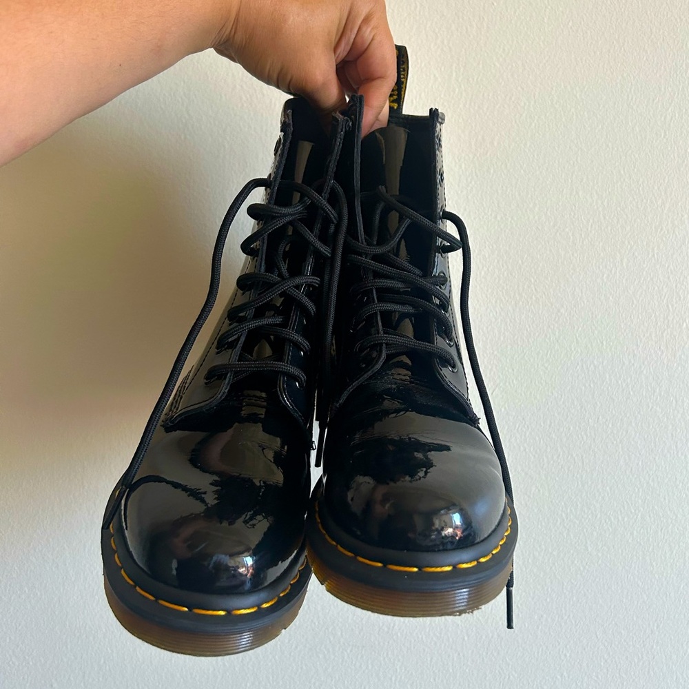 Dr. Martens Patent Leather Tie Up Boots